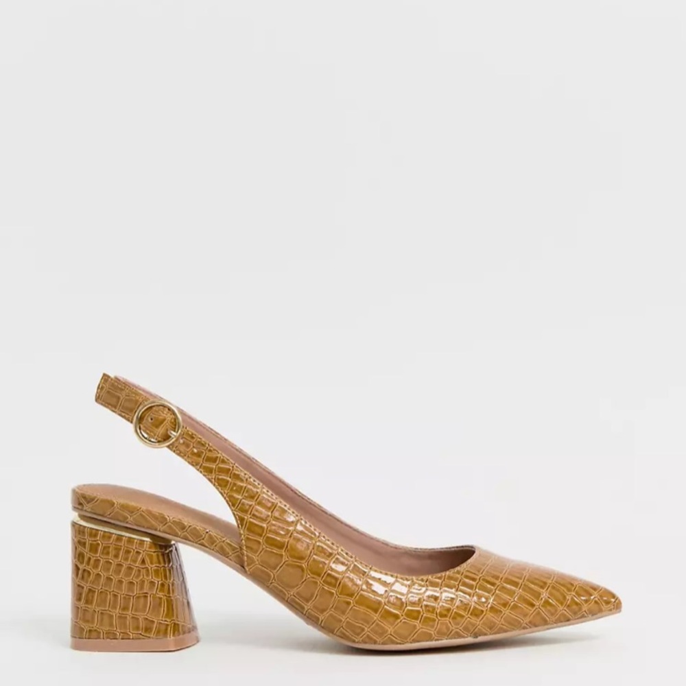 ASOS DESIGN Saucer slingback pointed heels in croc